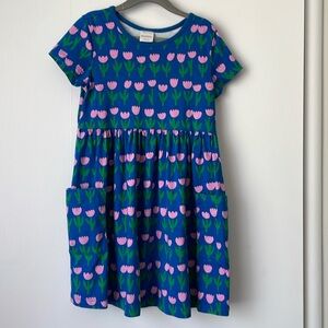 NEW Hanna Andersson blue and pink tulip print dress 120 cm (size 6-7)